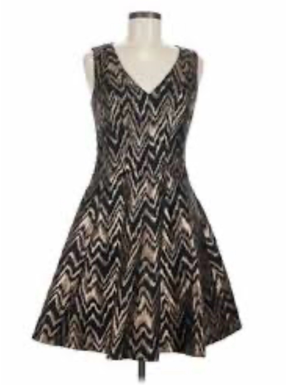 EUC Vince Camuto Black and Metallic Gold Chevron Cocktail/Party Dress, US10